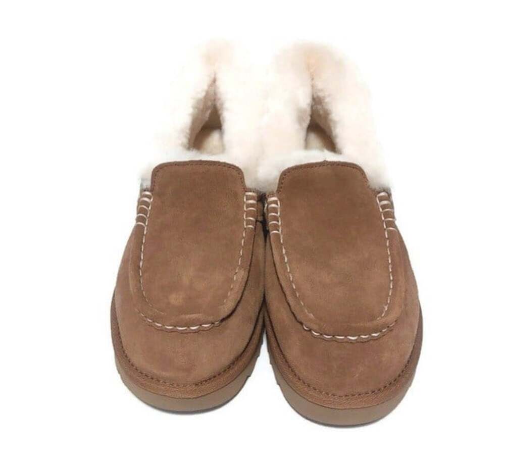 UGG Ansley Parc Womens 11 Chestnut Suede Platform Moccasin Slippers Wool Lined - Picture 5 of 8